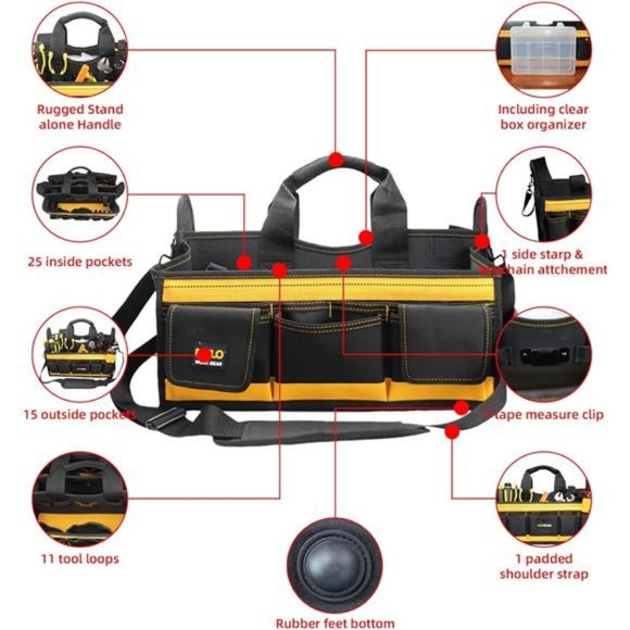 Electrician Tool Bag with Shoulder Strap 17 inch With Plastic Tray - Picture 4 of 6